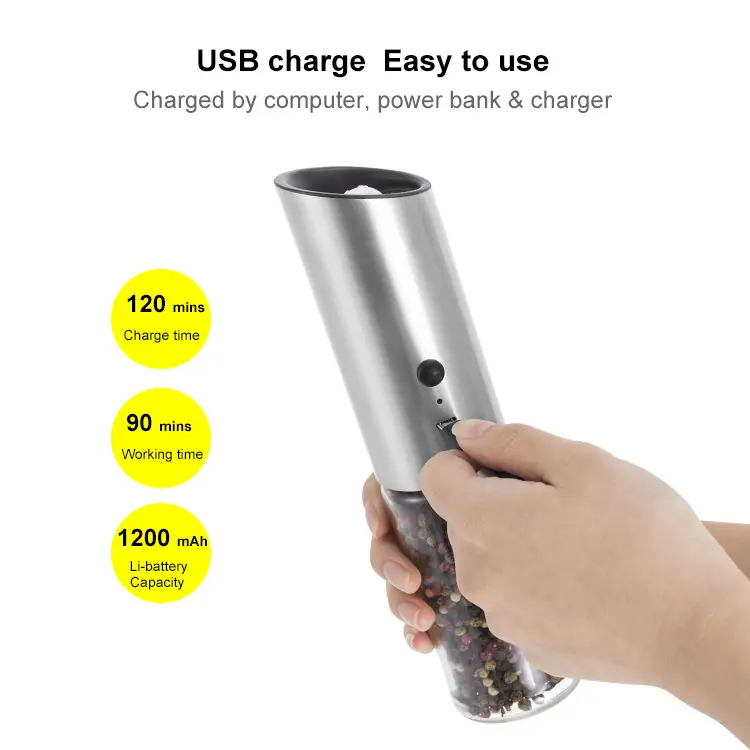 Máy xay muối tiêu bằng thép không gỉ, Máy xay USB hạt tiêu Tứ Xuyên và muối biển, Máy xay gia dụng nhà bếp, Hàng mới về 1