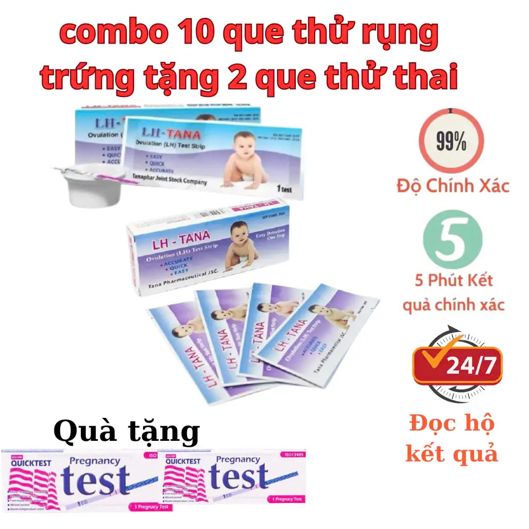 [Che tên] Combo 10 Que thử rụng trứng LH Tana tặng 2 que thử thai _ Đơn giản, nhanh chóng, chính xác cao, vạch đậm _ Hỗ trợ đọc hộ kết quả ( tặng bảng canh trứng )
