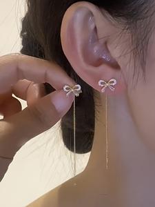 ラインストーン蝶×リボンデザイン ピアス シンプルで上品 多用途 レディースファッションジュエリー