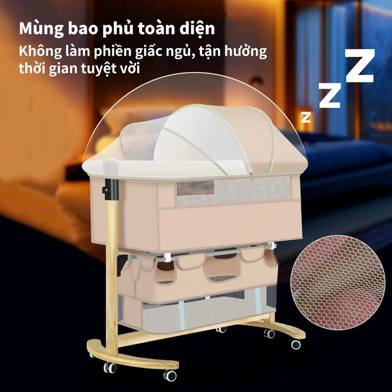 Nôi Cho Bé Sử Dụng Chân Gỗ Cao Cấp Thiết Kế Tinh Tế Mang Đến Sự Bền Đẹp và Thoải Mái Cho Giấc Ngủ Của Bé Voi 3