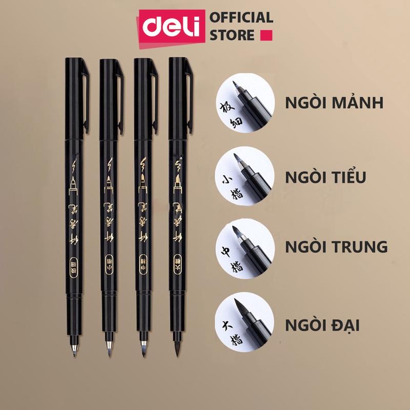 Bút viết thư pháp chữ Hán Calligraphy Deli - brush pen nhiều kích cỡ ngòi phù hợp học tiếng Trung Hàn Nhật...