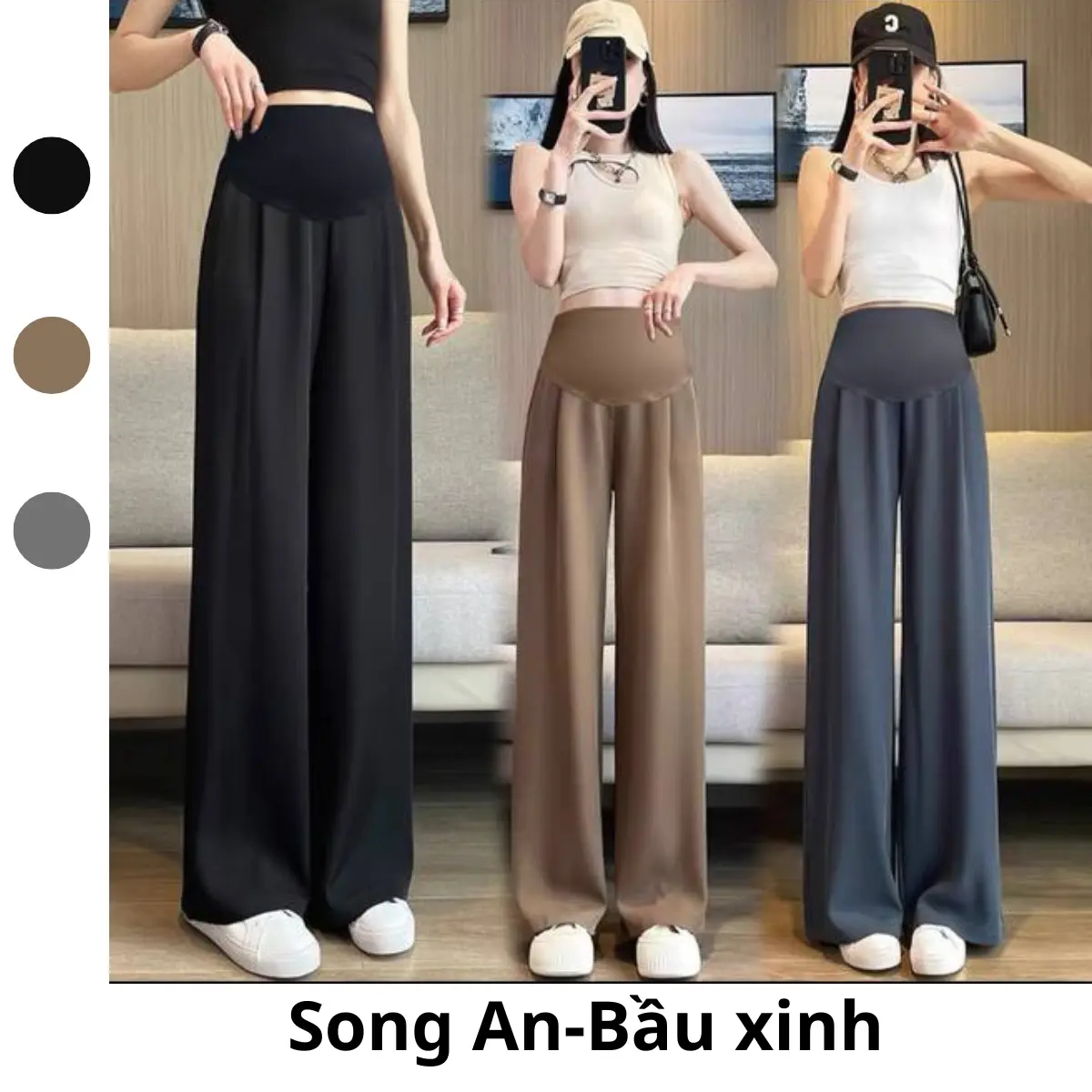 Song An Quần bầu suông ống rộng dáng dài, vải GOLD mềm mát, có chun chỉnh bigsize có chun chỉnh bụng