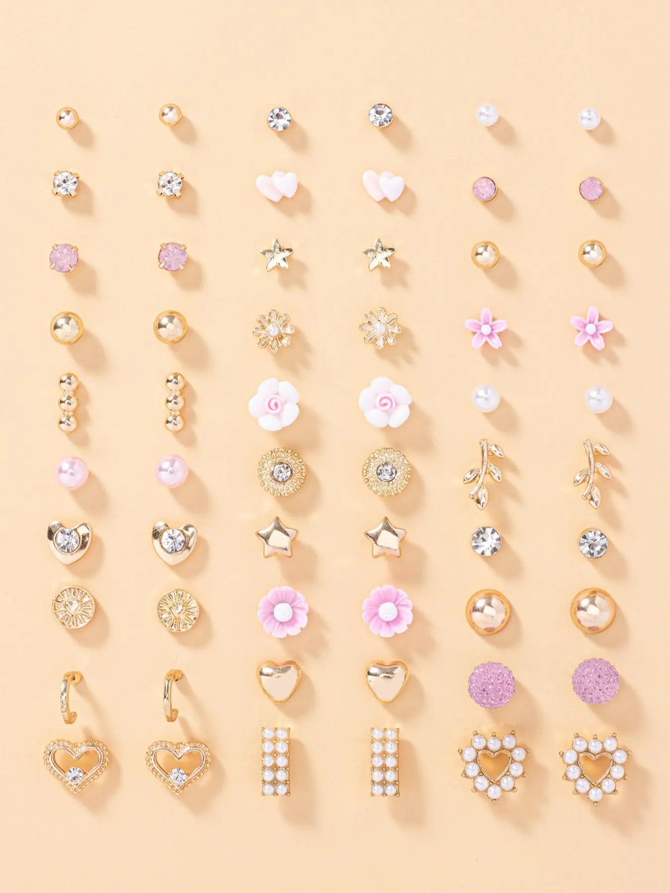 30 Pairs Women's Elegant Rhinestone & Faux Pearl Decorated Stud Earrings, Heart & Flower & Leaf & Star Design Stud Earrings, Fashionable Jewelry For Women & Girls For Daily & Party Decoration, Christmas Gifts for Girlfriend