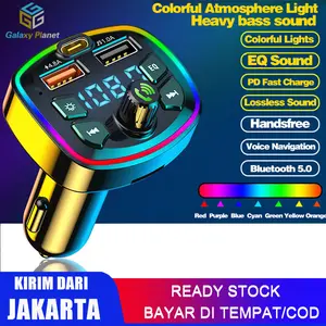 COD Pemancar FM Bluetooth 5.0 Mobil PD 18W, Pengisi Daya Cepat USB Ganda Tipe-c 4.2A, Lampu Latar LED
