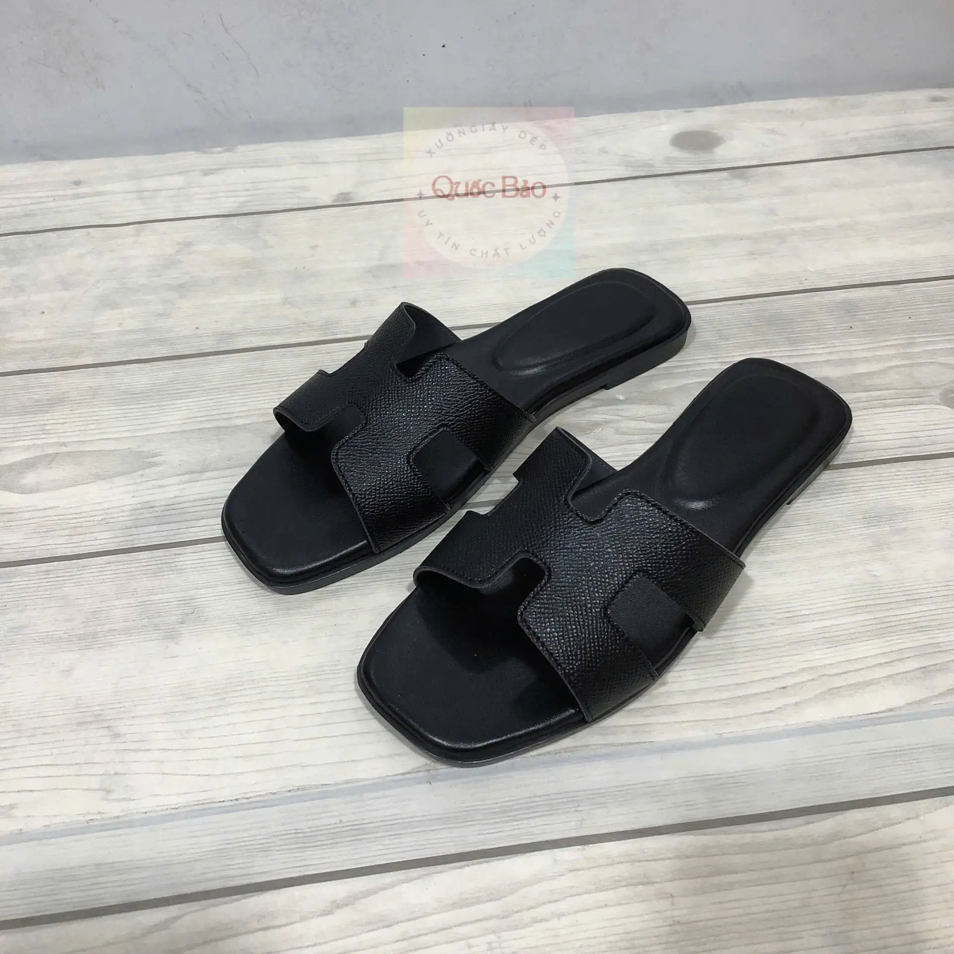 Dép lê nữ chữ HỜ màu đen thời trang linh hoạt size 35-39 - Slipper DéP Women Hoa Có Quai
