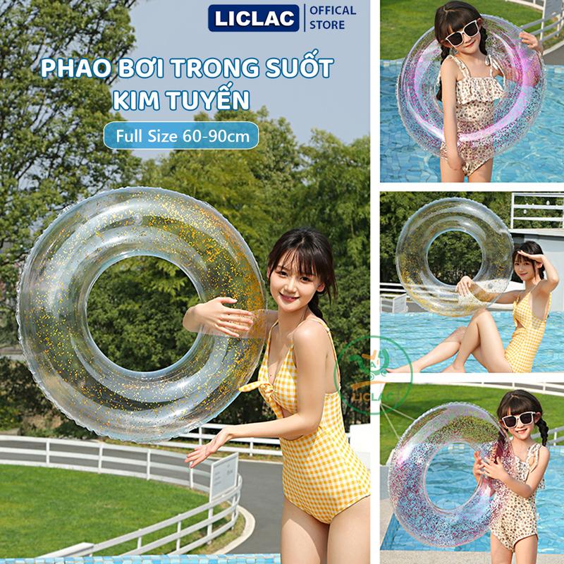 Phao Bơi Trong Suốt Kim Tuyến Lấp Lánh nhựa PVC dày bền đẹp ĐỦ SIZE cho trẻ em và người lớn PTR-TS 1