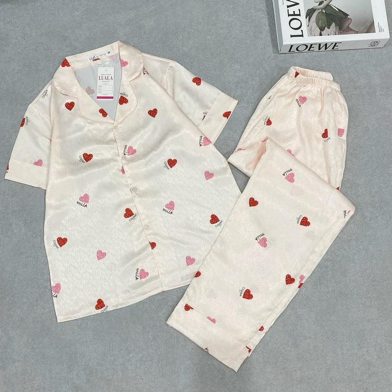 Set bộ ngủ mặc nhà lụa xước nữ cộc dài có sz 40-65kg đồ macnha Women pizamanu pijama ladder Voi Thun 4