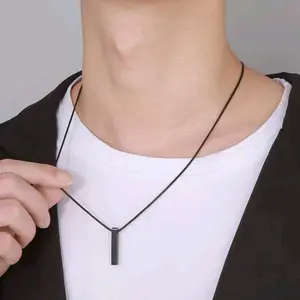 Kalung Liontin Balok Pria Wanita Gold & Black Anti Karat Real Titanium