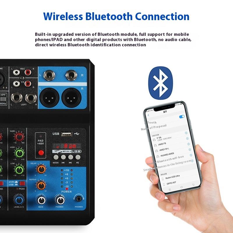 Mixer 5-way computer recording Free drive sound card Live home stage Bluetooth USB DJmixer mixer 4