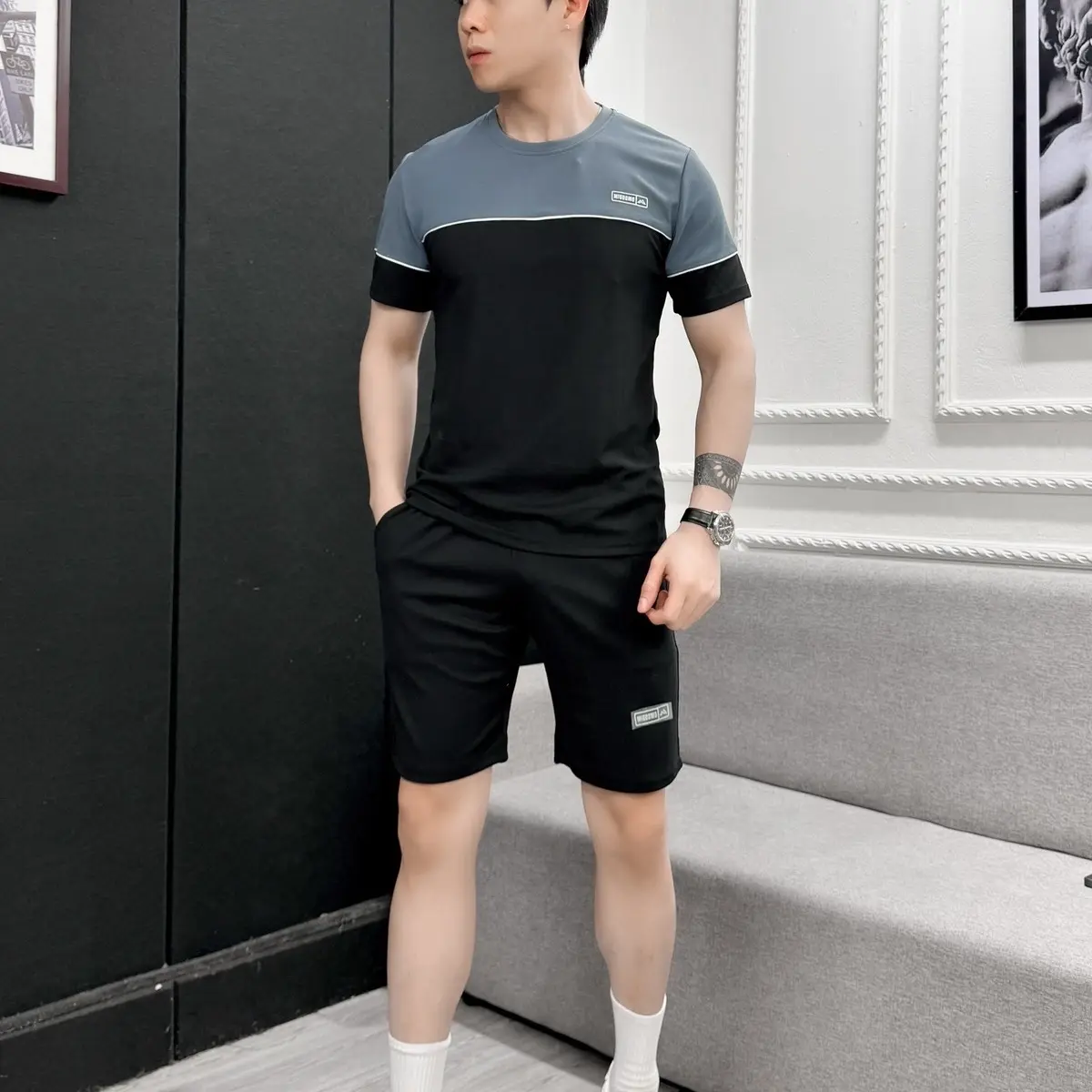 Bộ quần áo nam nam chất liệu cotton tổ ong  phối thân, chuẩn form chuẩn dáng, mẫu như hình TO1 Sport Đồng. 017
