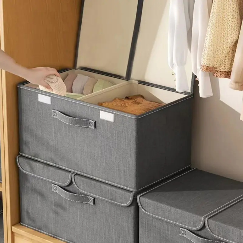Foldable Clothes Storage Box, 1 Count Clothes Storage Organizer with Handle, Clothes Organizer for Bedroom, Dormitory, Wardrobe 0
