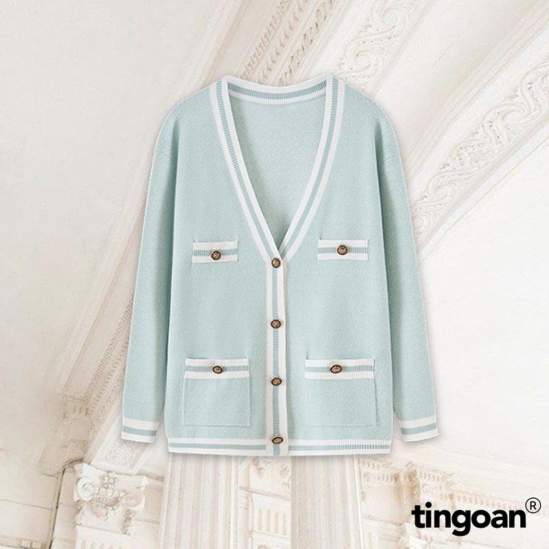 TINGOAN - Áo khoác cardigan len xù mint viền trắng RAINBOW BABY /MINT