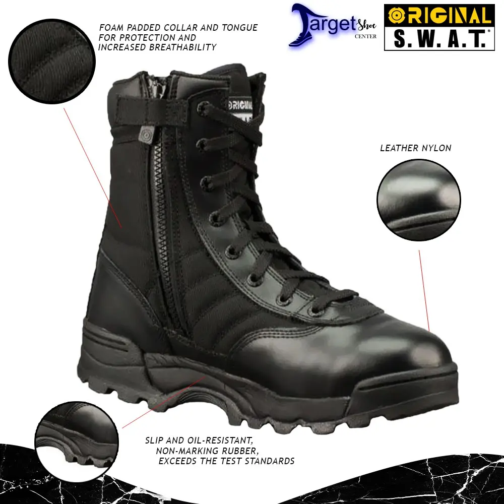 Men Original SWAT Classic 9" Tactical Military Boots Side Zip Combat Forces Kasut Operasi Lelaki Perempuan