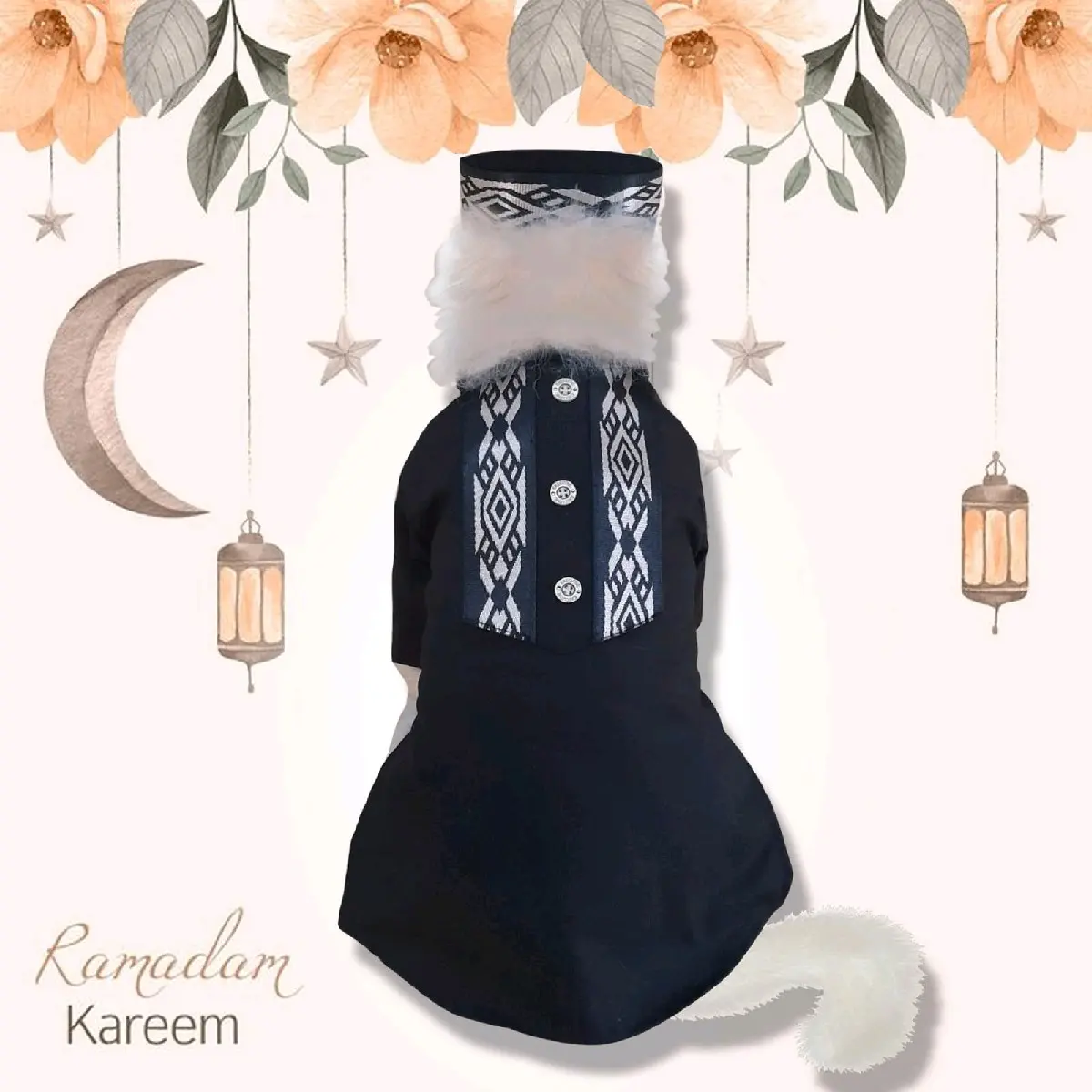 Baju Koko Anjing Kucing Black Free Topi Ramadhan Edition