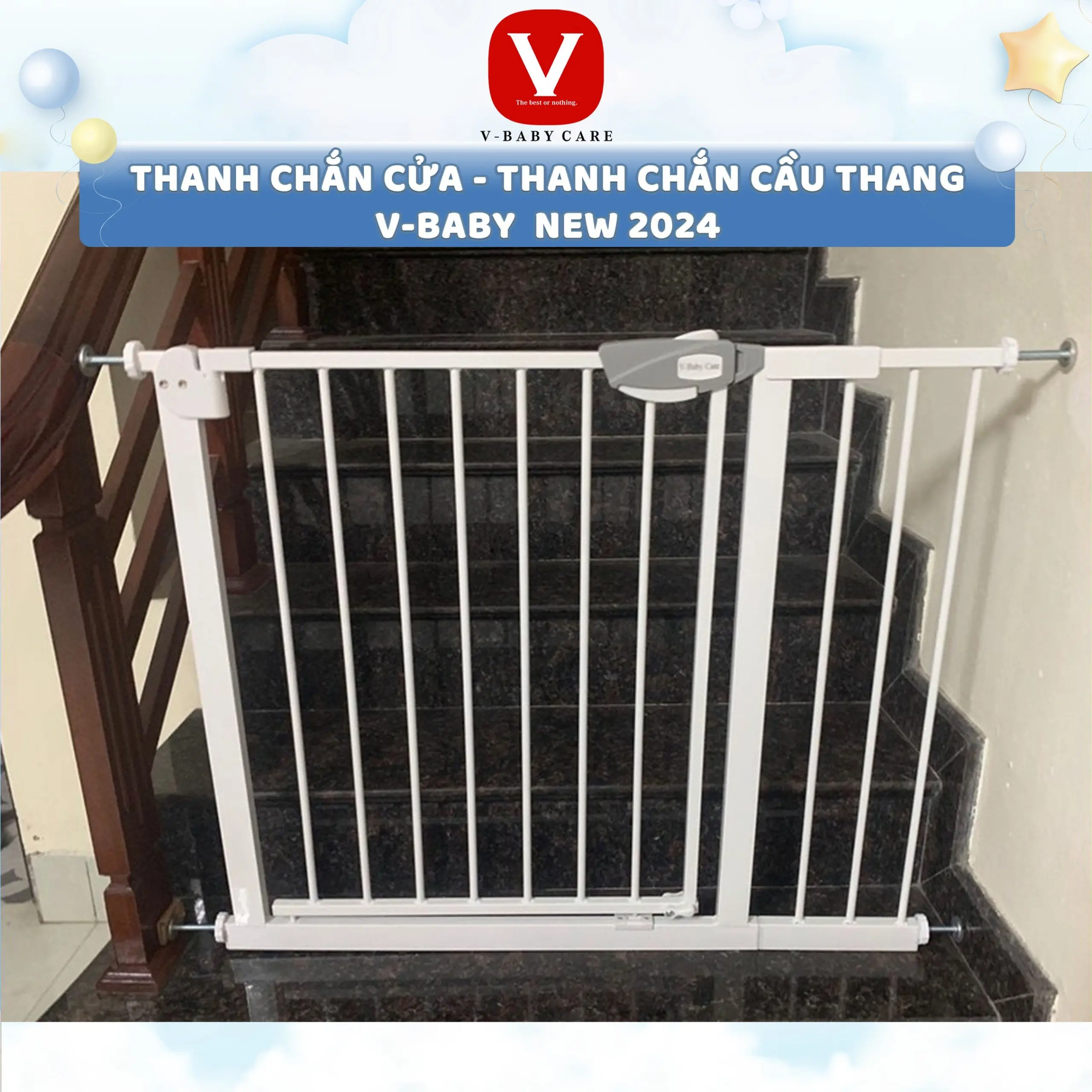 Thanh Chắn Cửa, Chắn Cầu Thang Không Khoan Tường, An Toàn Cho Trẻ Nhỏ V-Baby NT01 Voi