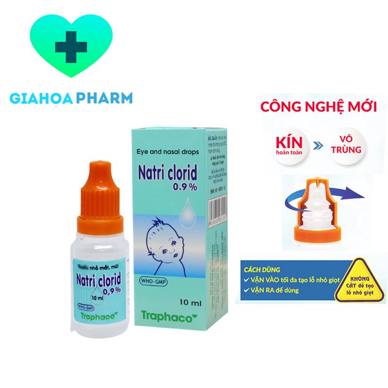 [Lốc 10 chai] Nước muối nhỏ mắt, mũi Natri Clorid (Traphaco) chai 10ml rửa mắt, mũi, an toàn cho trẻ sơ sinh