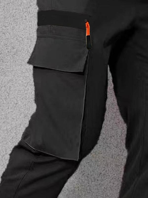 Men's Solid Color Cargo Pants, Regular Fit Casual Comfy Elastic Waist Trousers for Daily Wear, Men's Bottoms for All Seasons, Beige 2
