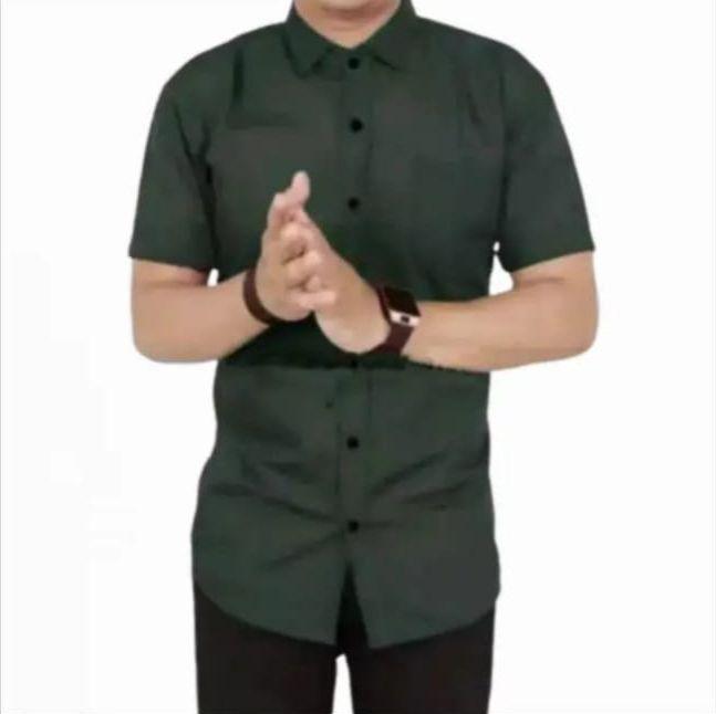 Kemeja Pria Lengan Pendek Formal Casual Baju Kemeja Dewasa Distro Terbaru Katun Cowok Keren Hem Slimfit Hitam Kantor 9