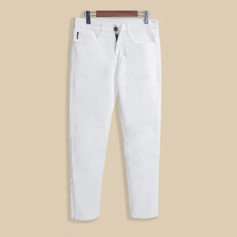 Quần Jean Nam Dài Thời Trang Vải Co Dãn Màu Trắng Trơn Dáng Ôm Vừa Menswear Pants Có Túi 0