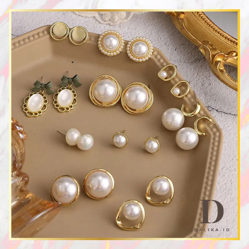 Anting Mutiara Wanita Model Bulat Juntai Oval Aksesoris Wanita Korea