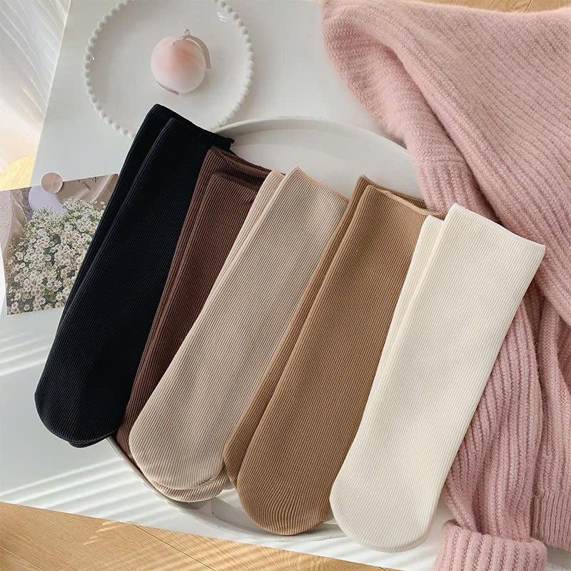 Tất Vỡ Nữ - Set 5 Đôi Tất Vớ Cotton Lót Lông Nỉ Giữ Nhiệt Cao Cổ Siêu Ấm Màu Pastel Mẫu T138 2
