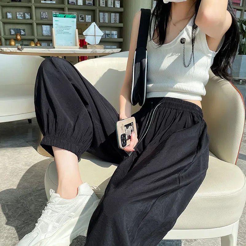 Product Introduction of Quần Harem, Chất Liệu Lụa Lạnh Nhanh Khô, Buộc Mắt Cá Chân, Dành Cho Nữ, Hàng Mới Về Mùa Hè, Mỏng, Cạp Cao, Dễ Phối Đồ, Dáng Rộng, Cỡ Lớn, Quần Thường Ngày Pants Women 14