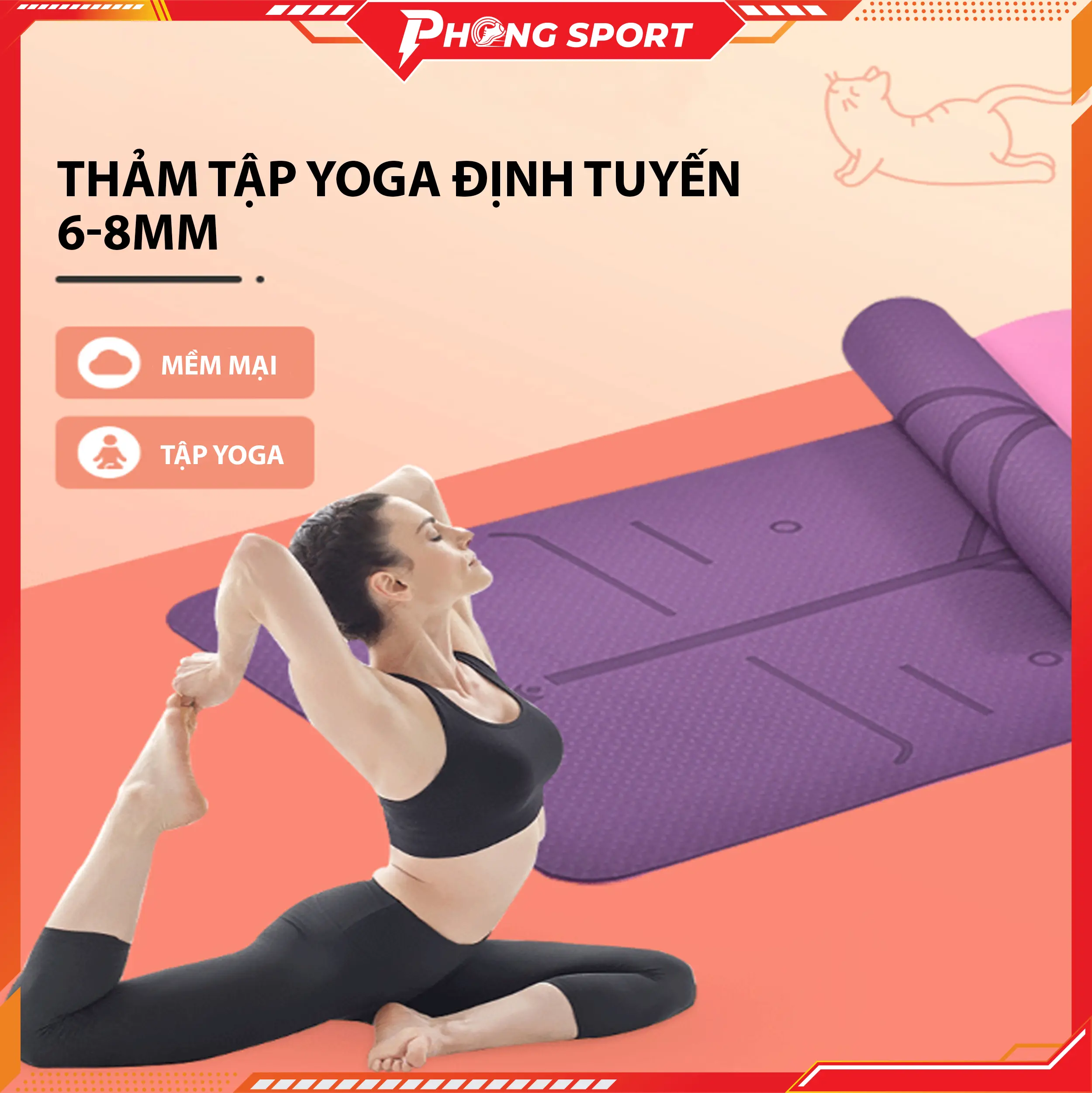 Thảm tập gym yoga chất liệu tpe cao cấp, chống trượt, dày 6mm-8mm, không kèm túi Tập Yoga