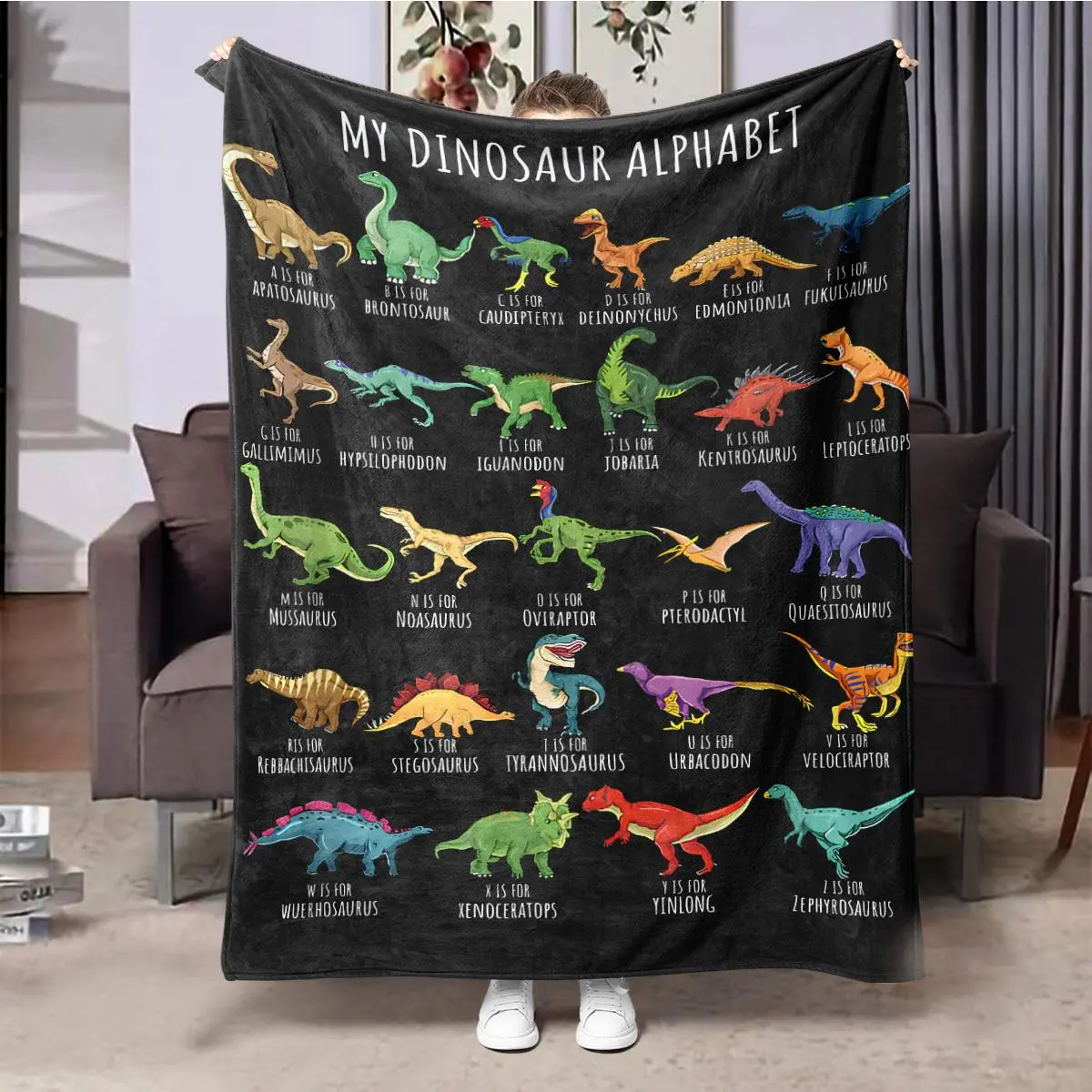 Dinosaur Alphabet Pattern Blanket, 1 Count Lovely Soft Warm Nap Throw Blanket, Air-conditioned Room Blanket for Home Office Camping Travel