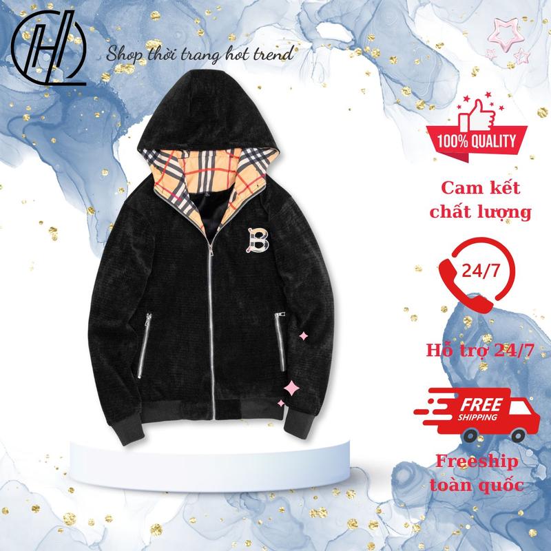 Áo khoác nhung nam nữ BB vái nhung tăm lót lông dày dặn ấm áp 2024