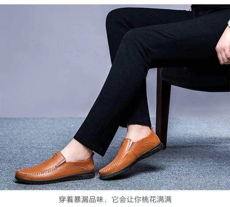 Product Introduction of Men's Shoes 2024 New British Spring and Autumn Summer Soft Bottom Wild Business Slip-on Four Seasons Peas Casual Leather Shoes Footwear Boy Comfort Flat 17