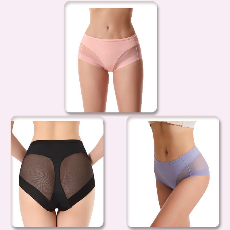 Product Introduction of Foreign Trade Popular Style Sexy Mid Waist Ice Silk Seamless Panties Women's Comfortable Breathable Hip Lifting Briefs plus Size 7