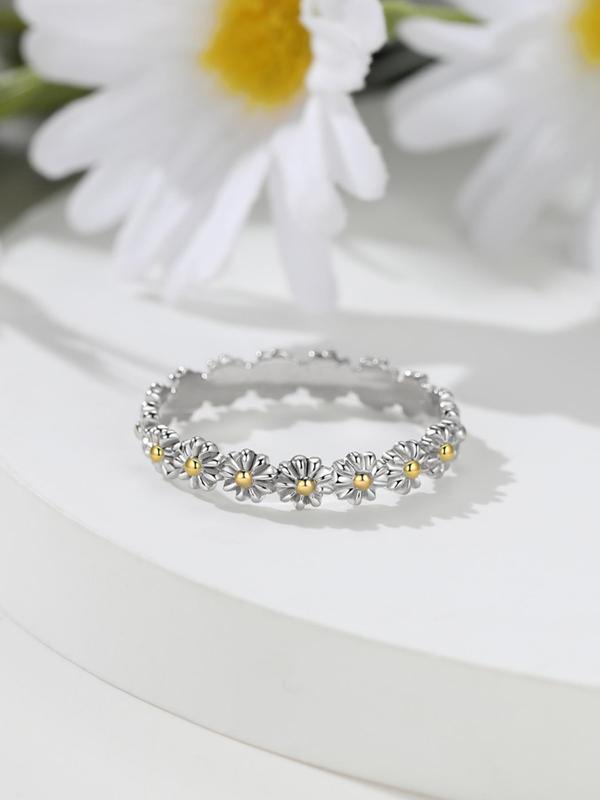 925 Sterling Silver Fashion Flower Design Ring, Boho Style Ring for Women, Casual Jewelry for Party, Daily Decor, Trendy Exquisite Jewelry for Birthday Gift 4