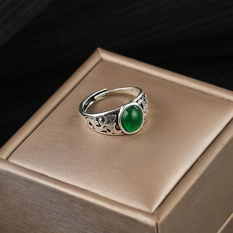 Nhẫn đính cườm, màu xanh lá cây Cổ Điển có thể điều chỉnh, phong cách Cổ Điển Thích hợp làm quà tặng ngày lễ tình nhân, phụ kiện Unisex, mở 2