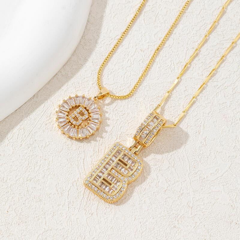 Product Introduction of Full Diamond Rock Candy 26 Letter Pendant Necklace for Women, Copper Set with Zirconia Plating and True Gold Round Flower Letter Set 9