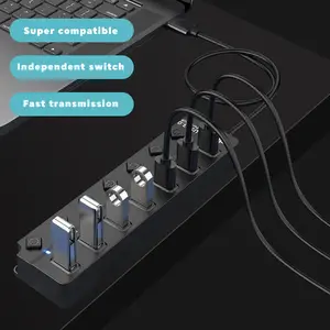 Port Ekstensi USB 7 Port 3.0 Kecepatan Tinggi untuk Laptop Hub USB Multi Port dengan Saklar Kendali Mudah