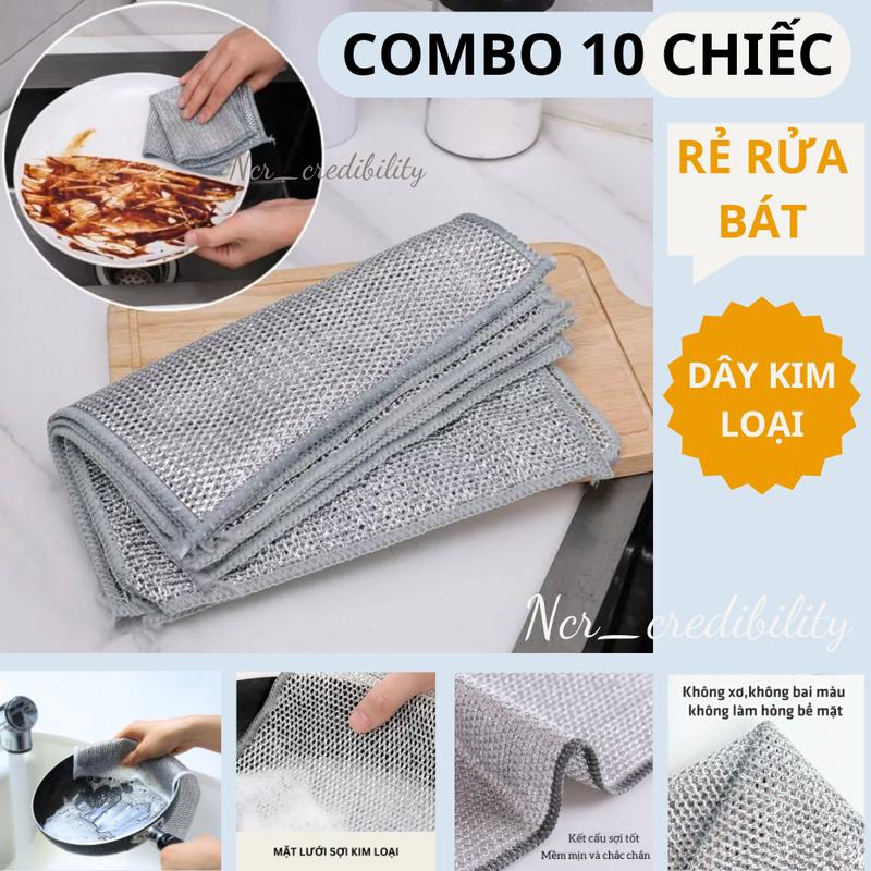 10 Chiếc rẻ rửa bát dây kim loại dạng lưới kích thước 20x20cm siêu bền