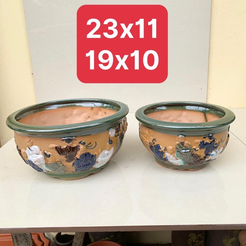 Chậu Tròn bát tiên bonsai cây cảnh men xanh ngọc gốm Bát tràng 2 size SP880