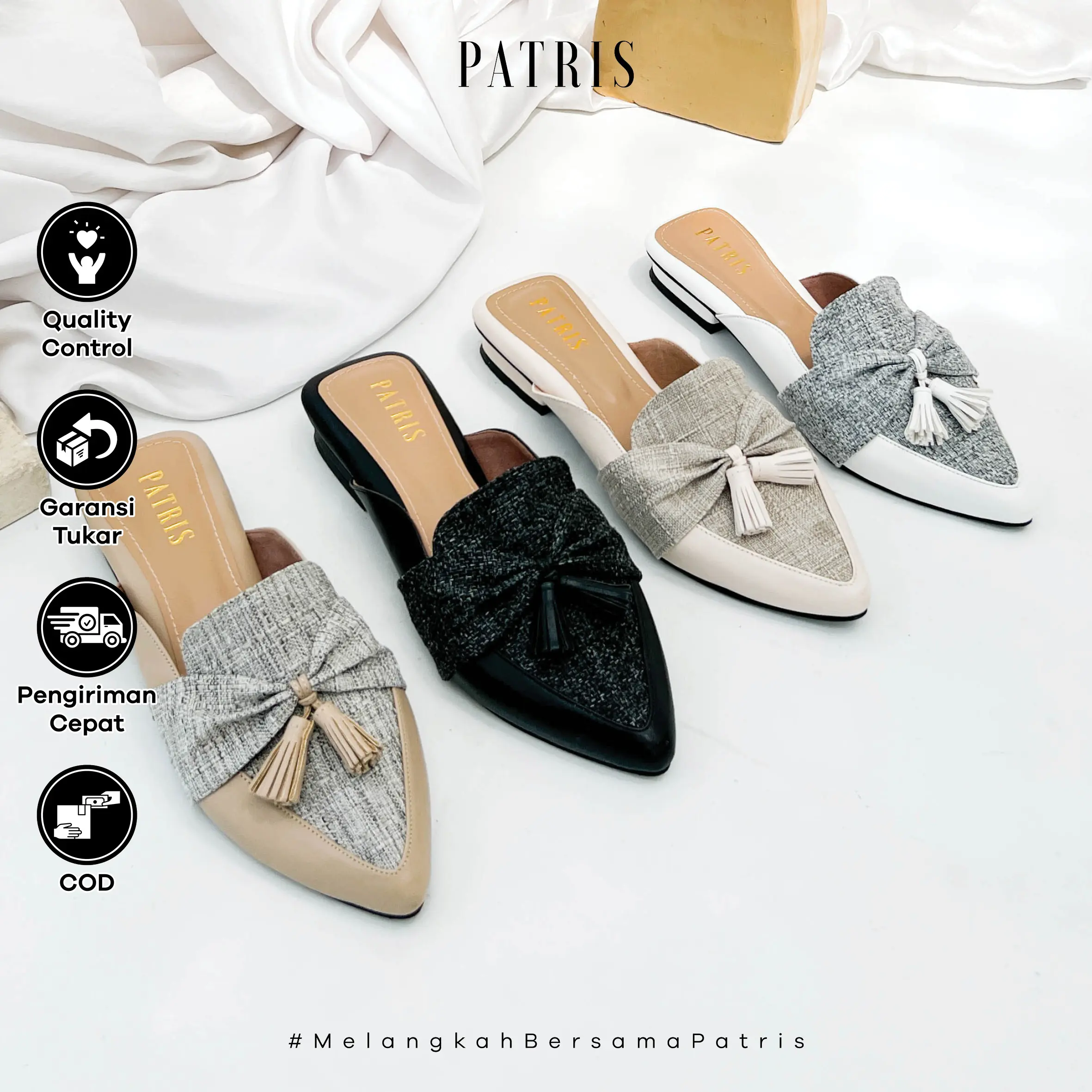 PATRIS Yefta Mules Wanita Heels / Hak 3 Cm Black Shoes