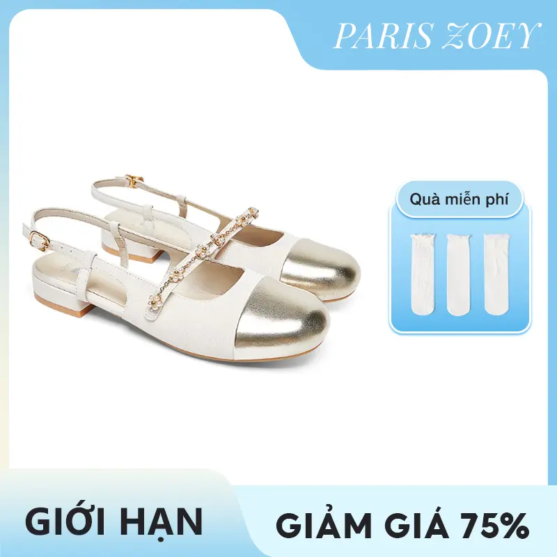 Paris Zoey Giày sandal mũi tròn đa năng ngọt ngào kiểu Pháp dành cho nữ có gót cao 2,5cm DéP Shoes Đồng Đế Bằng