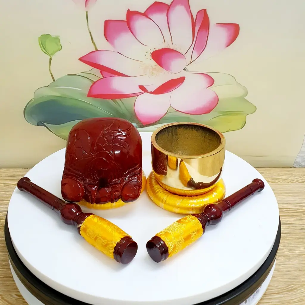 Bộ Chuông Mõ Cầm Tay Dùi Gấm , Chuông Mõ Tụng Kinh Nhỏ