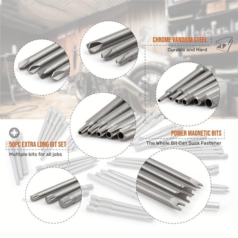 Magnetic Screwdriver Bit Set, Long Safety Bit, 1/4" Hex Shank Flower Key Bit, Multifunctional Magnetic Screwdriver Bit Set 4