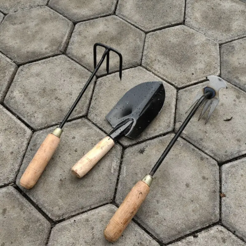 PAKET 3 Pcs alat Berkebun Pencabut Rumput sekop Taman dan garukan 3 Gigi Paket Alat tanaman
