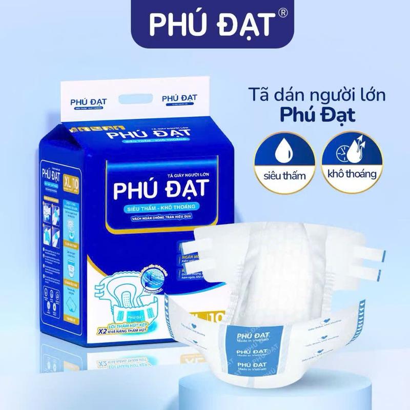 Combo 5 Bich-Size M L Tã Dán Người Già Phú Đạt 5 bịch - 50 miếng Có Vách Size M L Từ 40_65kg Siêu Tiết Kiệm Chống Tràn Khô Thoáng bỉm ta lớn Cho Người Già Và Người Bệnh