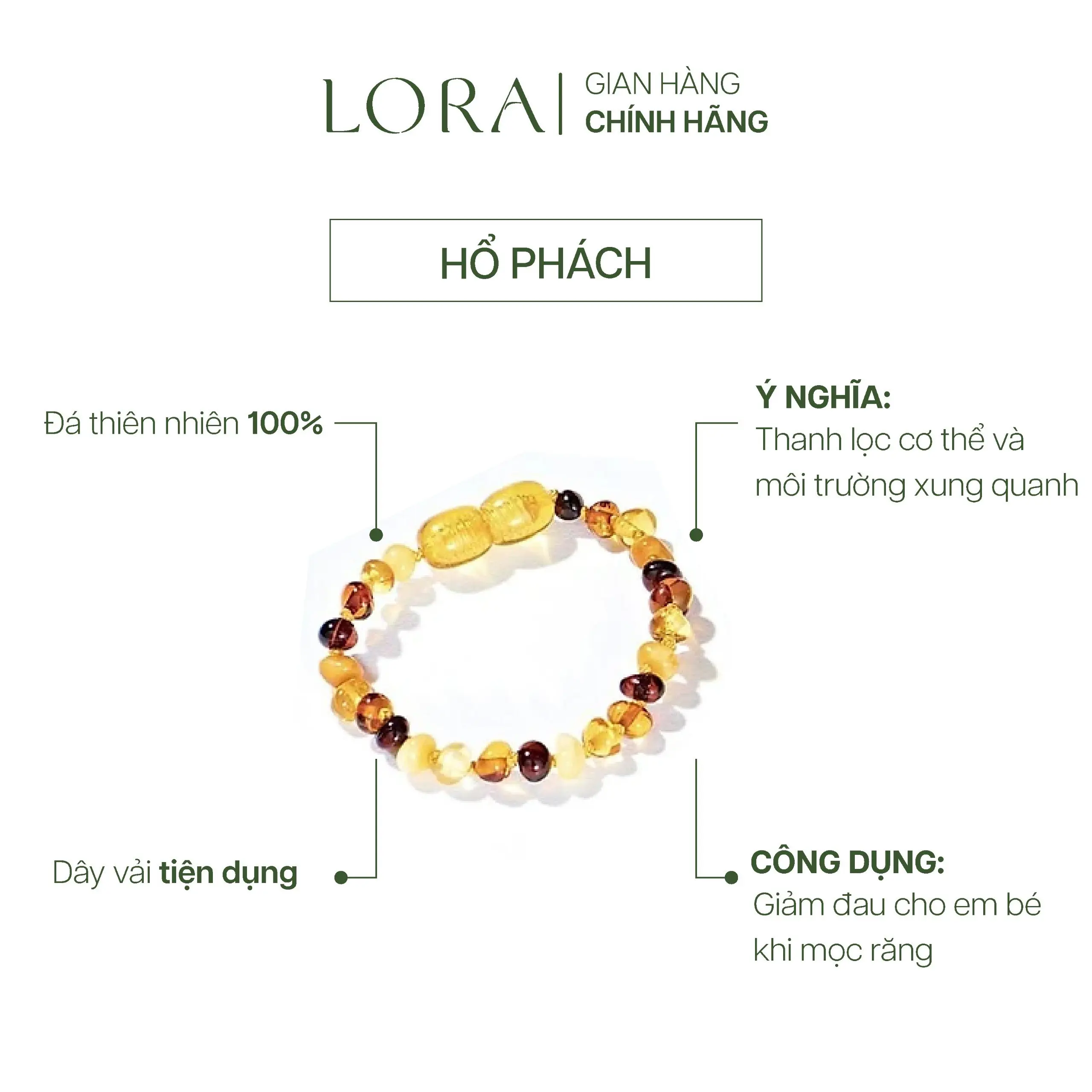 Vòng Tay Em Bé Đá Hổ Phách Thiên Nhiên 14cm - Chất liệu Đá thiên nhiên