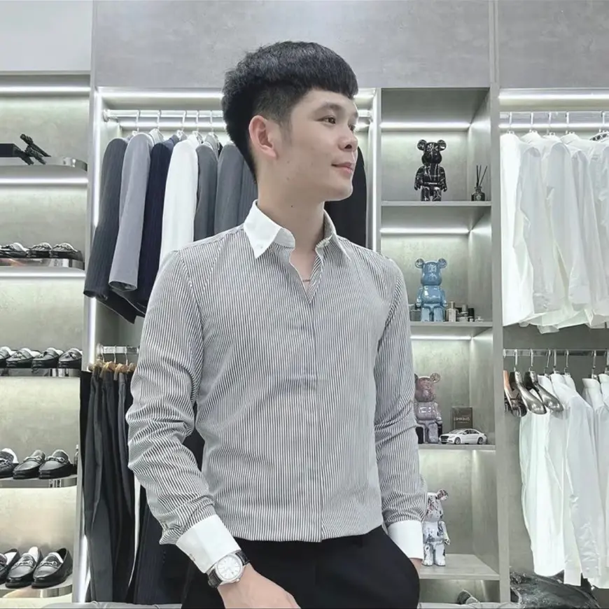 Áo Sơ Mi Tay Dài Vải Cotton Áo Đôi  nam nữ Form Chuẩn ST MEN STORE Menswear Có Cổ Sọc Shirt Xám