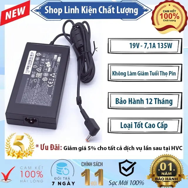 Sạc Laptop Dòng A.C.E.R 19V - 7.1A Công Suất 135W Slim