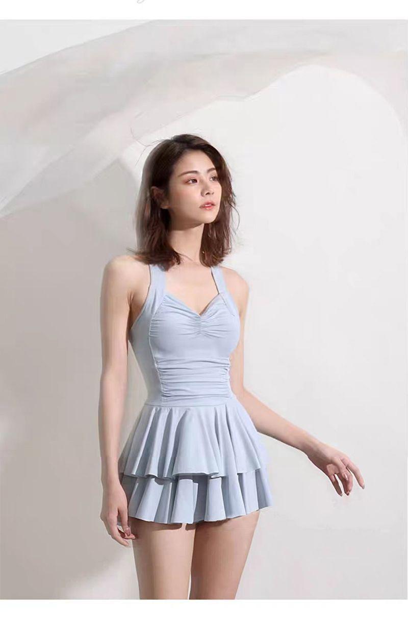 Product Introduction of New Fashion One Piece Swimsuit Women's Ballet Style Pettiskirt Pure Color Ribbon Chest Pad Boxer Super Fairy Ins Seaside Vacation 8