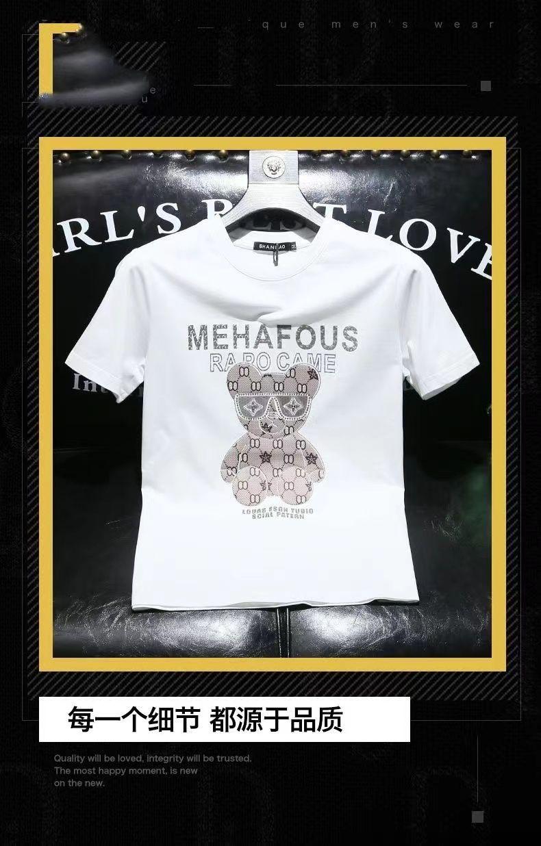 Product Introduction of European Station European Goods Trendy Bear Round Neck Short Sleeve T-Shirt Men 2023 Summer Youth Slim Fit Plus Size Half Sleeve Tee Comfort 10