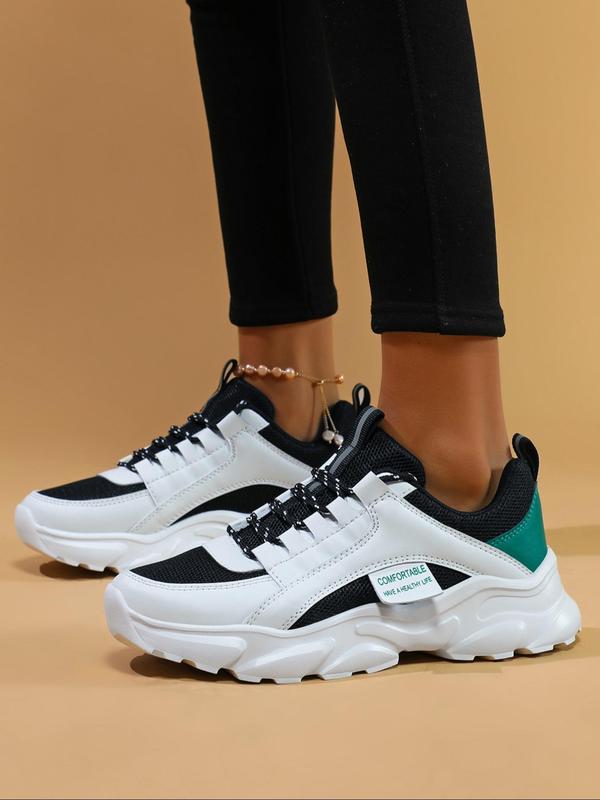 Women's Summer 2024 New Arrival Colorblock/Solid Color Front Low Top Platform Sneakers, Comfortable Running Sports Shoes, Chunky Walking Runner Footwear, 2