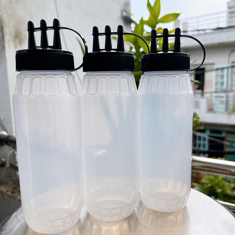 Chai nhựa đựng sốt 3 ĐẦU tách rời có nắp - Bình Tương 3 đầu đựng sữa đặc đường xịt tương ớt - xịt socola - gd Nari